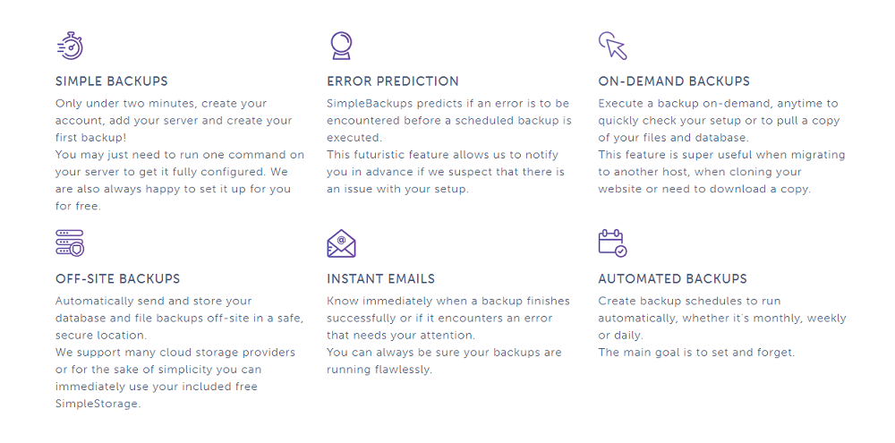 What are The Features of SimpleBackups?